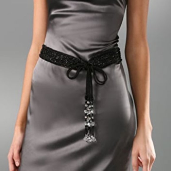 ✨ Deepa Gurnani Embellished Belt M/L | Beaded Statement | NWT Deepa Gurnani Crystal Embellished Belt Skinny Belt - Grey  main image 4